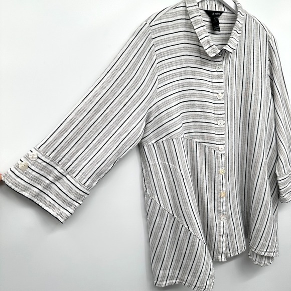 Ali Miles Tunic Top Shirt Size XL Button Up Linen 3/4 Sleeve Coastal Resort Boho - Picture 2 of 16